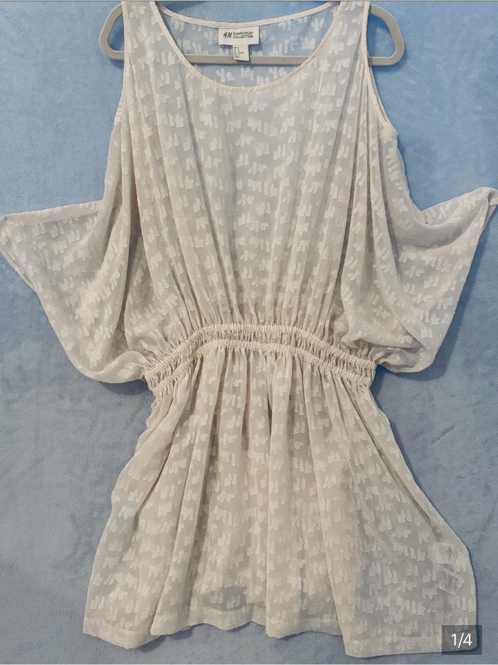 H&M Light Cream Cold-Shoulder Smocked Waist Tunic